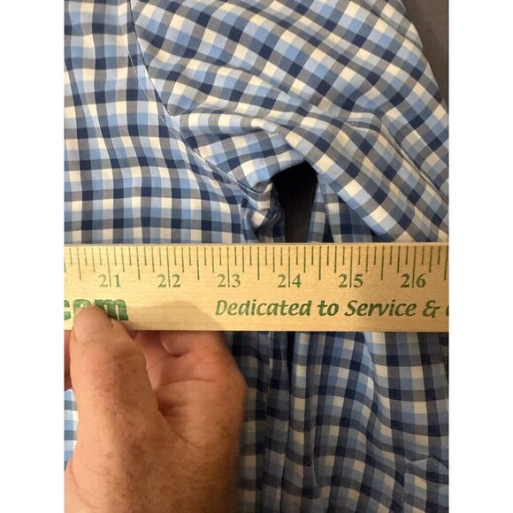 Lands End Mens No Iron Twill Blue & White Gingham Long Sleeve Button-Down Shirt - Picture 5 of 6